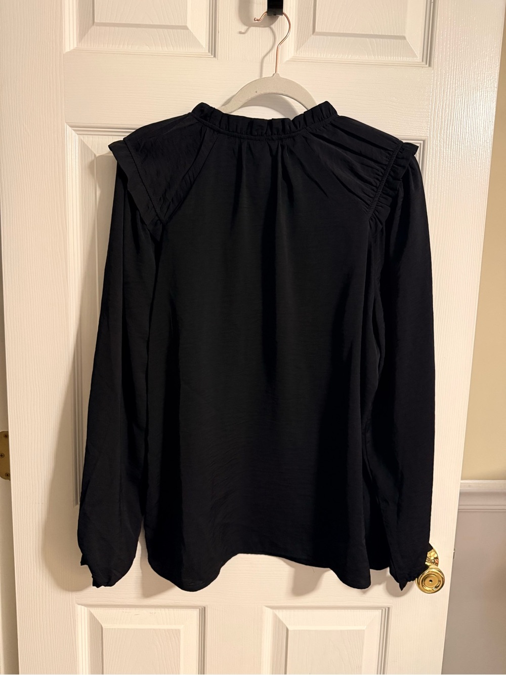 Women’s Black Ruffle Long-Sleeve Blouse - Picture 2 of 4